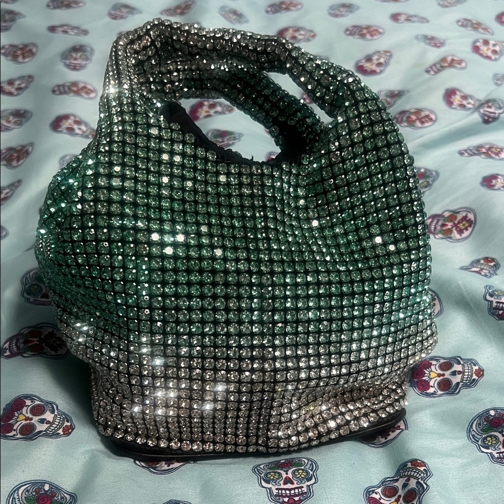 Green and Silver Rhinestone Women's Bag